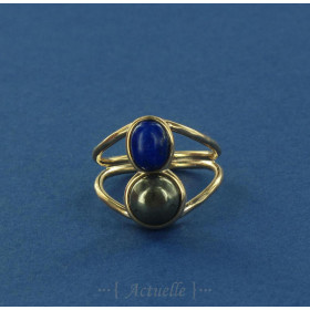 Bague sertie pyrite et lapis PO