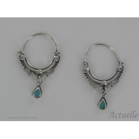 Earring ethnic indi + turquoise 25mm