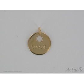 Médaille gravée "luck" avec étoile ajouré PO
