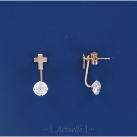 Earring Cross 7mm & CZ Up&Down in