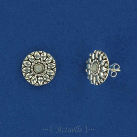 Moon stone indian round drop chip earring
