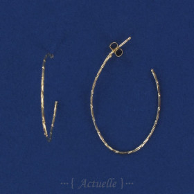 Textured opened oval hoop earrings 40mm GP