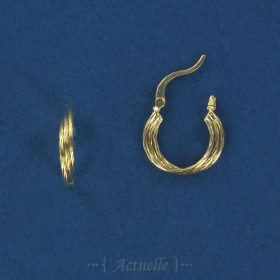 3 textured twisted wire hoop earrings 15mm GP