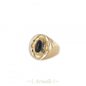 Anillo sello ornamento engarzado negro