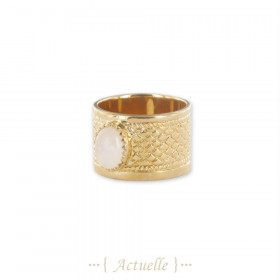 Anillo tubo textura serpiente piedra de luna