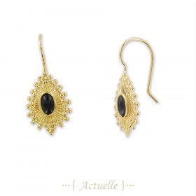 Onyx drop balls old hoop earrings