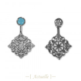 Round turquoise & rose's arabesque earrings Up&Down