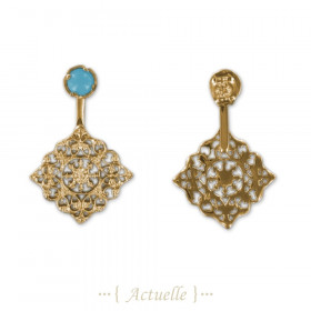 Round turquoise & rose's arabesque earrings Up&Down