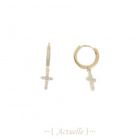 Small hoop earrings dangling crosses