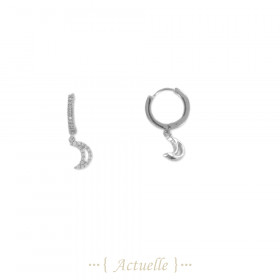 Small hoop earrings circle and moon