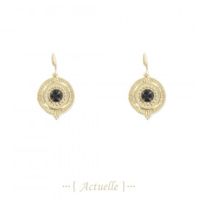 Small hoop earrings ethnic round creoles dark green stones