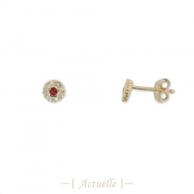 Arete redondo CZ blanco y rojo