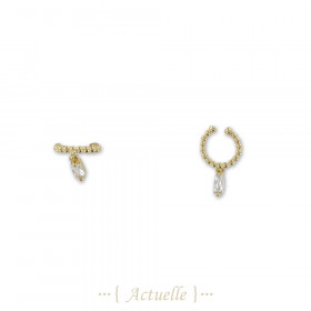 Anillo de oreja bolas CZ rectangular