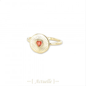 Anillo corazón rojo engastado sobre placa