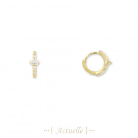 CZ round and CZ rectangle earrings