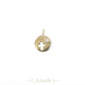 Chip pierced pendant cross and CZ