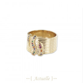 Striped large ring multicolor CZ snake