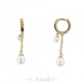 Little and big pearl chain hoop earrings
