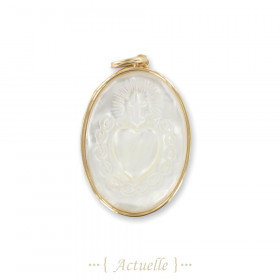Religious mother-of-pearl heart and cross pendant