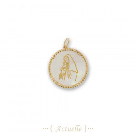 The Virgin and Jesus pendant mother of pearl with beaded outline