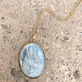 Holy religious mother of pearl pendant