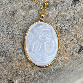 Mother of pearl religious angel pendant