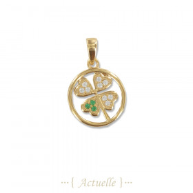 White and green CZ round clover pendant