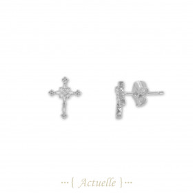 Earrings stylized cross zirconium