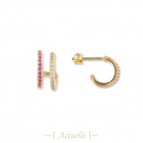 Red and white CZ double rings hoop earrings