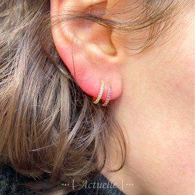 Red and white CZ double rings hoop earrings