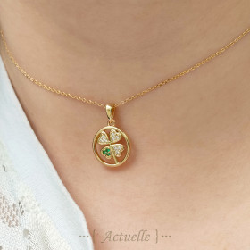 White and green CZ round clover pendant