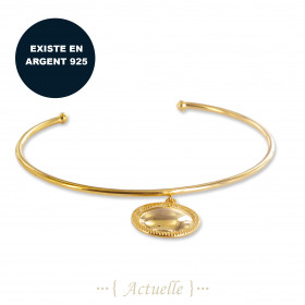 Open bangle with medallion pendant
