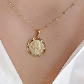 Virgin Mary flower pendant