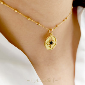 Pendant black stone round and balls