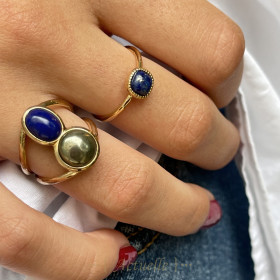 Bague sertie pyrite et lapis