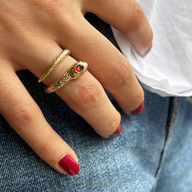 Coiled snake ring red CZ