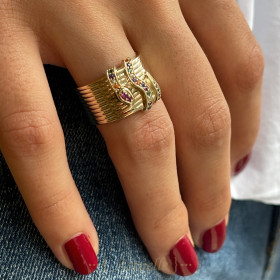 Striped large ring multicolor CZ snake