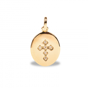 Pendentif croix de CZ sur plaque ovale
