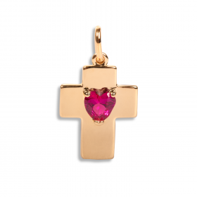 Pendentif Coral - croix cœur CZ