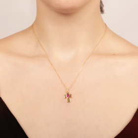 Pendentif Coral - croix cœur CZ