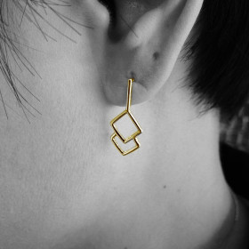 Earring Double square Geo 10mm GP