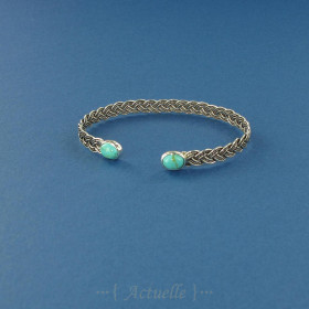 Braided bangle with double turquoise B
