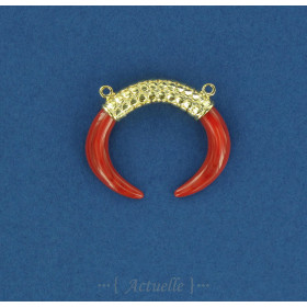 Big moon horn red stone spangled pendant in gold plated 3 microns